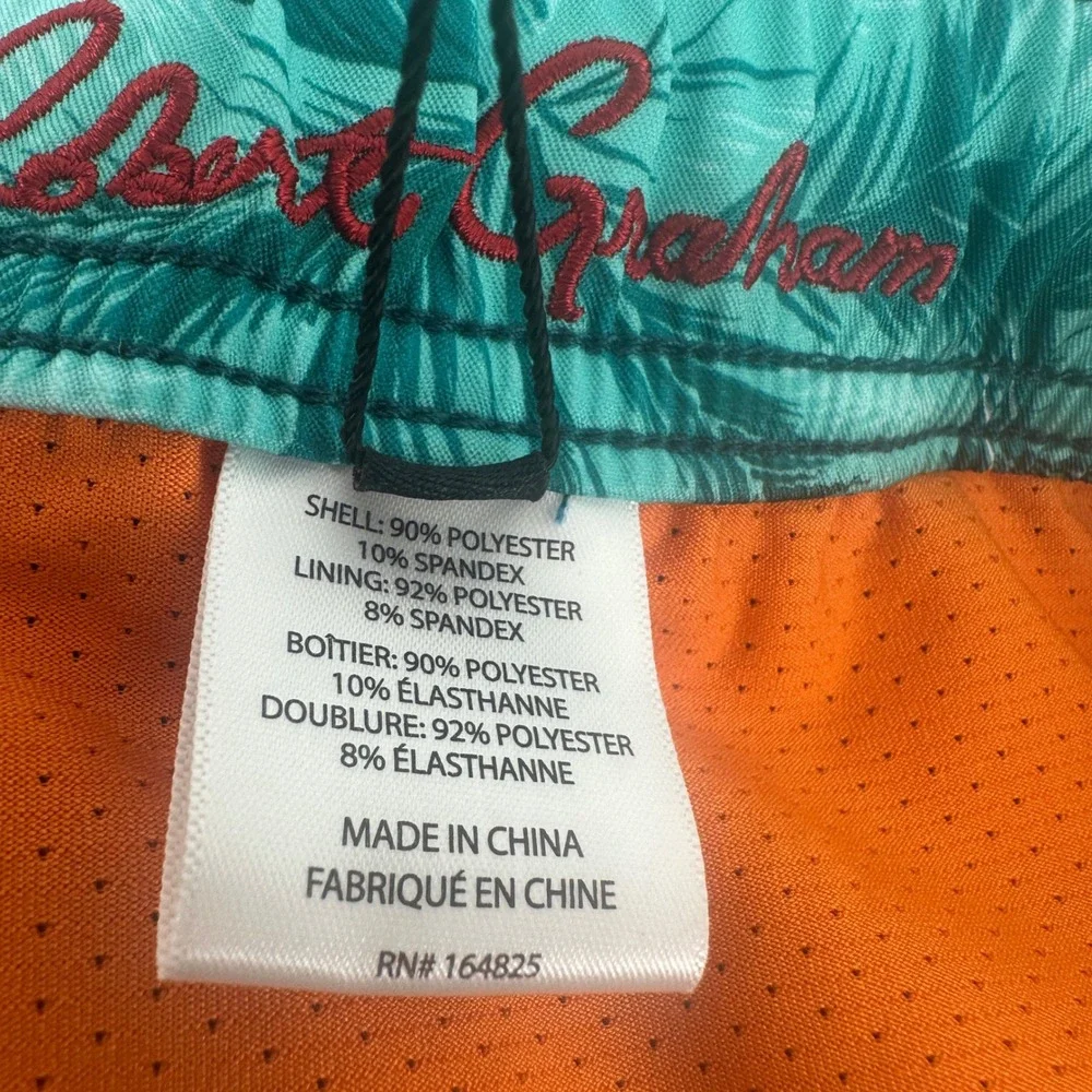 Robert Graham Swim Trunks Mens 2XL Teal Green Floral Pocket Regular Fit New